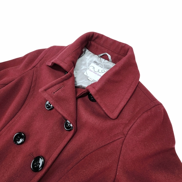 Industrial Cotton Juniors Y2K Small Merlot Burgundy Red Wool Blend Pea Coat - Picture 11 of 16